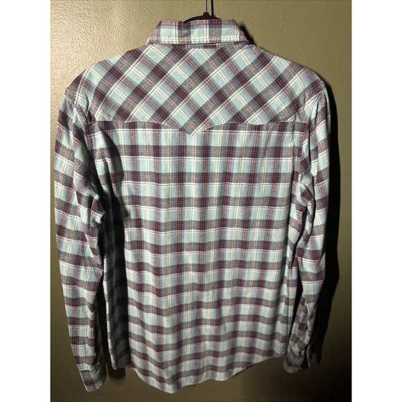 RRL Double RL Ralph Lauren Check Plaid Flannel Snap Button Shirt Medium Blue - Picture 4 of 4